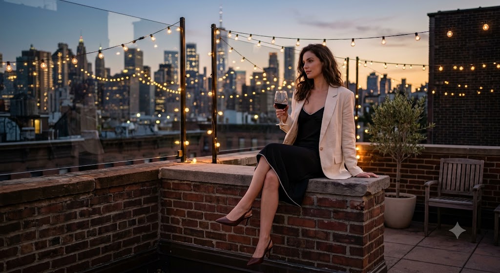 Crystal-Trim Slip Midi Dress & Oversized Linen Blazer